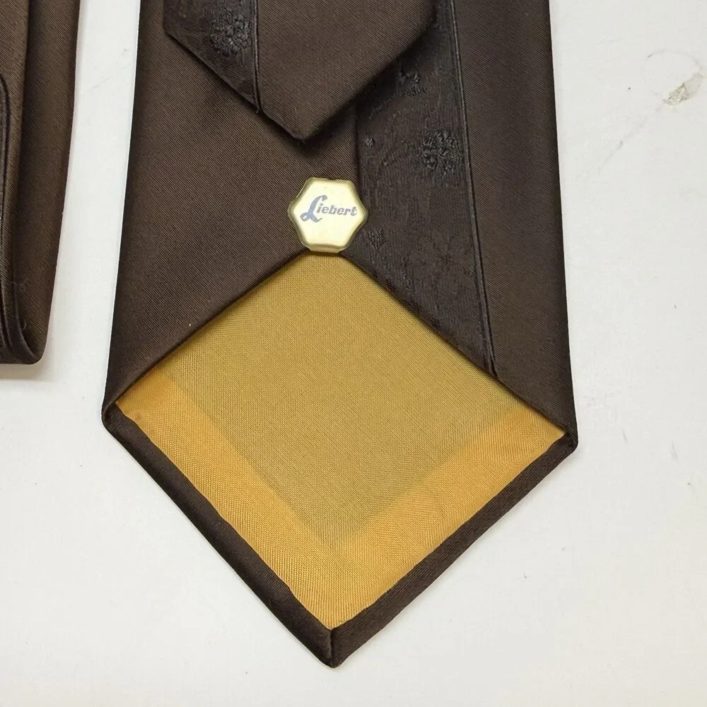 Vintage Liebert Embroidery Skinny Brown Neck Tie